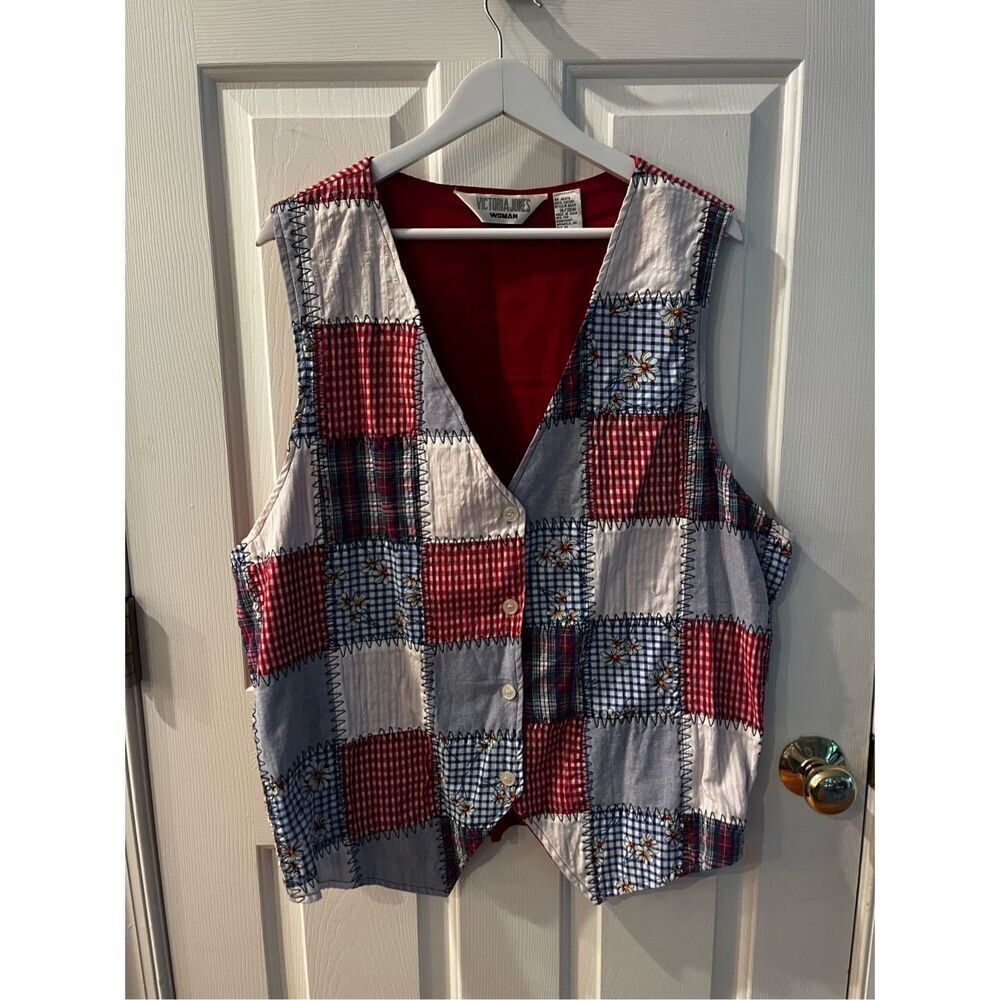 Vintage Victoria Jones Zig Zag Patchwork Button Up Cottagecore Vest sz 18W